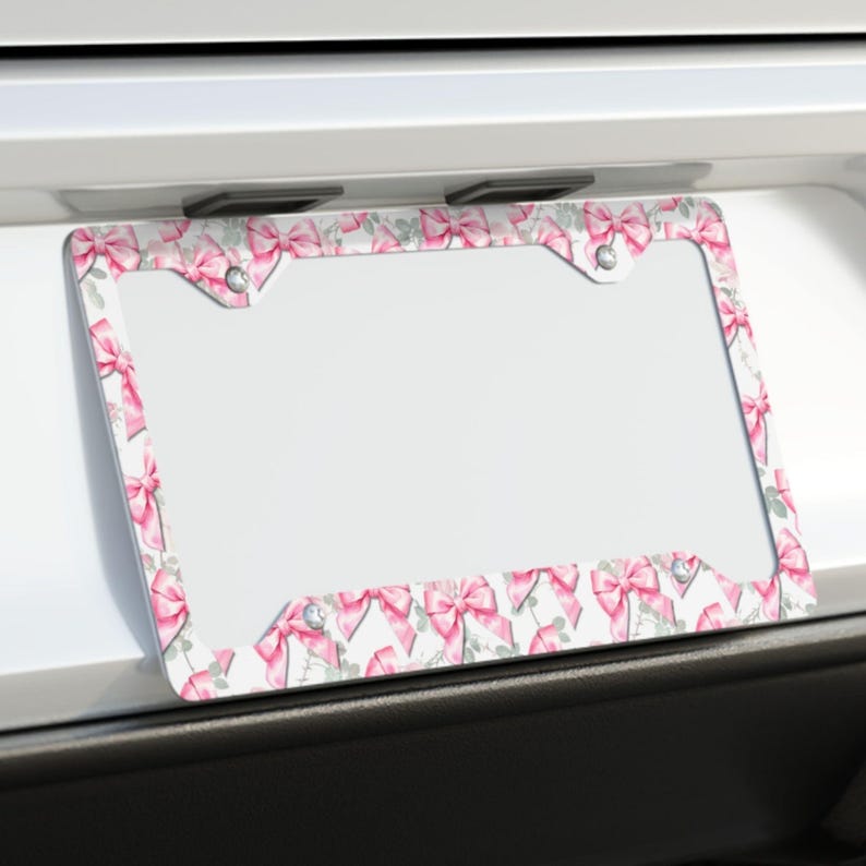 Pink License Frame Pink Bow License Plate Frame for Women and Teens, Cute Car Accessories ...