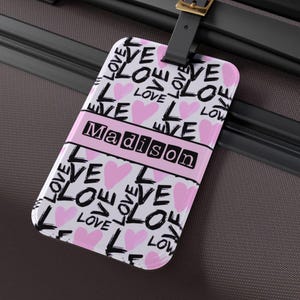 Pink Luggage Tag Personalized, Girly Suitcase Tag Coquette, Cute Travel Accessories Pink Laptop Tag, Preppy Backpack Tag for Women and Girls