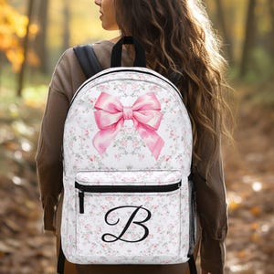 Backpack, Personalized Backpack, Cute Backpack Coquette Pink Bow Backpack, Girly Preppy Laptop Backpack, Travel Bag, Back to School, College