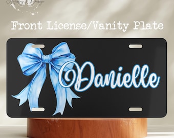 Blue Bow License Plate for Women and Teens, Personalized License Plate, Coquette Bow, Girly, Preppy Cute Car Accessories, Gift for Mom