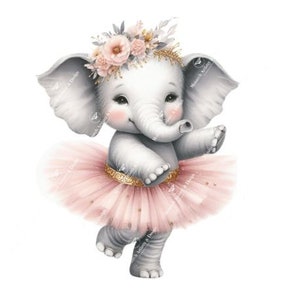 Elefante bebé / Elefante niña / Elefante con tutú / Diseño de baby shower / Invitación de cumpleaños / Anuncio de bebé / Descarga digital PNG