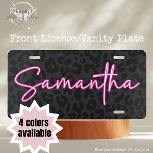 Personalized Front License Plate for Women and Teens Black Leopard License Plate Girly Preppy Cute Car Accessories Gift for Her