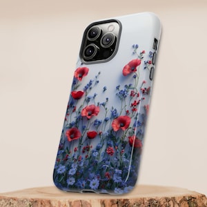 Wildflowers Phone Case, Floral Phone Case, Red Poppies Tough Case fits iPhone 16 15 14 13 Galaxy Pixel Cute Phone Case, Red Poppy Flowers