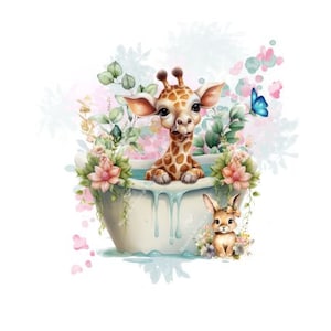 Baby Giraffe PNG, Baby Girl Giraffe in Bath, Baby Girl Nursery Design, Baby Shower Design, Cute Giraffe, Girl T-shirt Design, Sublimacja