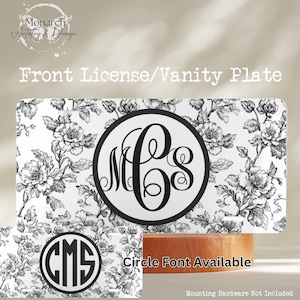 Monogrammed Floral Front License Plate for Women, Preppy Black and White Floral Vanity Plate, Car Tag, Cute Car Accessories, Gift for Her