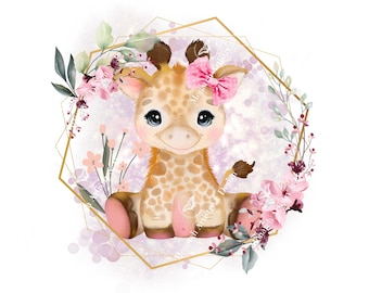 Baby Giraffe | Baby Girl Giraffe | Baby Giraffe Design | Baby Shower Design | Birthday Invitation | Baby Announcement | PNG Digital Download