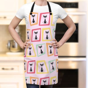 Mid Century Modern Apron, MCM Atomic Cats, Girly Apron, Kitchen Apron MCM, Baking Apron, Cooking Apron Chef Apron Gift for Baker, Pink Apron