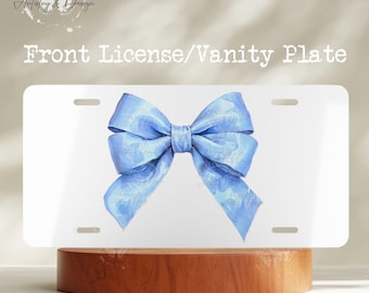 Blue Bow Front License Plate for Women, Coquette Car Decor, Vanity Plate Girly Car Tag, Custom Tag, Cute Car Accessories Preppy Gift for Her