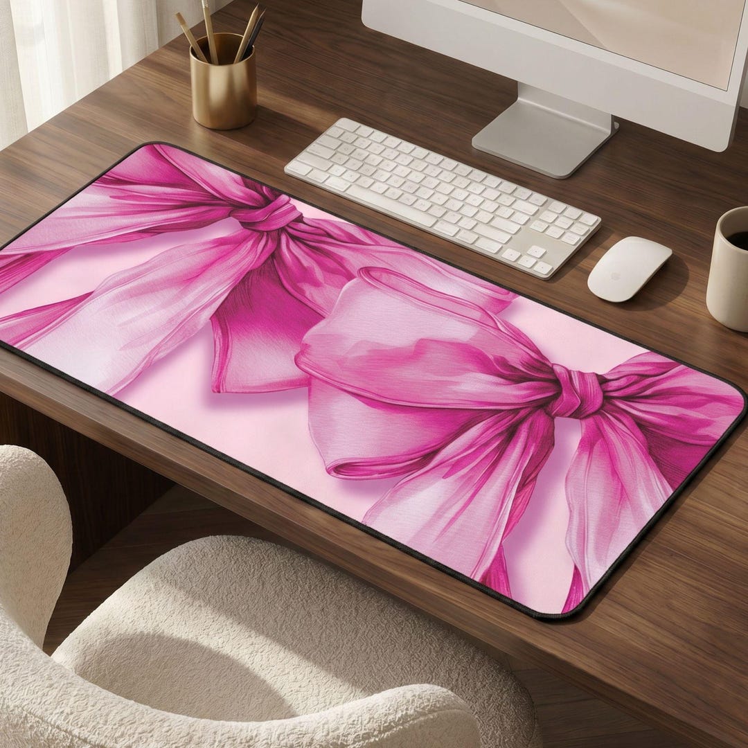 Cute Pink Desk Mat Coquette Bow Large Mouse Pad for Women Aesthetic ...
