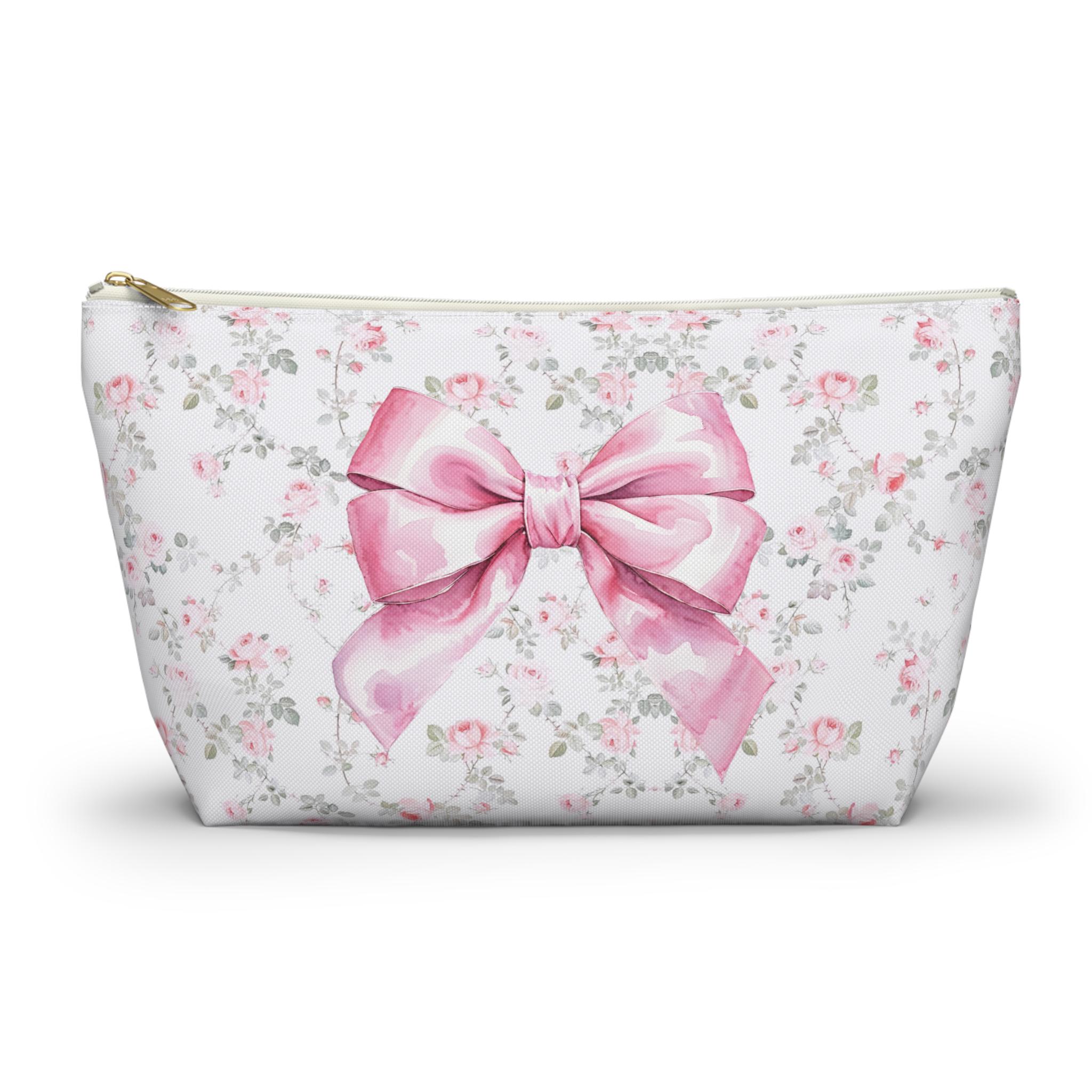 Kosmetiktasche Mit Pinker Schleife – Niedliche Make-up-Tasche Aus Leinen, 19x25 Cm, Mit Reißverschluss, Für Reisen & Geschenke