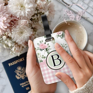 Personalized Luggage Tag Pink Gingham Granny Chic Coquette Suitcase Tag, Bag Tag Girls Trip, Gift for Her Bridesmaid, Travel Accessories