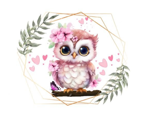 Baby Owl PNG Cute Baby Girl Owl, Baby Shower Design, Cute Girl T-shirt Sweatshirt Design, Announcement, Print on Demand Design