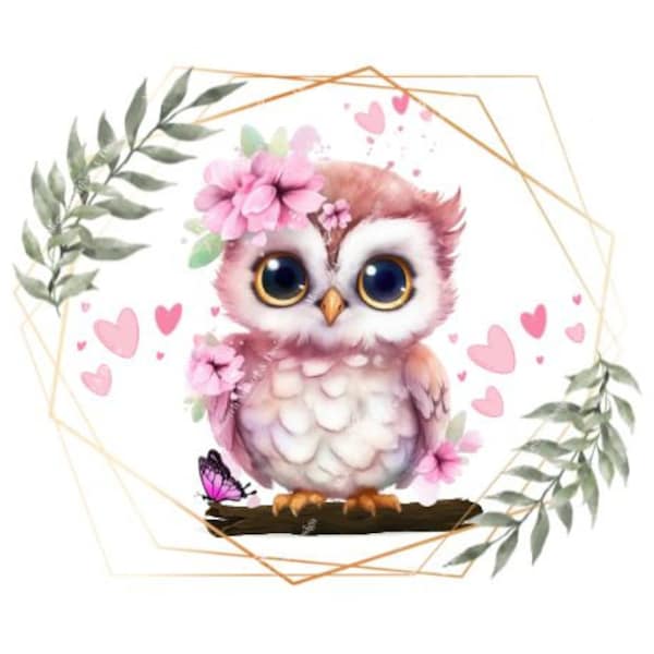 Baby Owl | Baby Girl Owl | Baby Owl Design | Owl Sublimate | Cute Baby Girl Owl | Cute Design | Digital Download | Baby Announcement | PNG