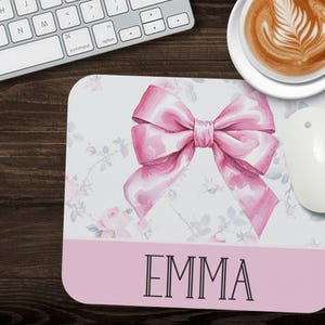 Pink Bow Mouse Pad Personalized Cute Mousepad Coquette Computer Accessories Girl Gaming Mat Pink Office Decor Girly Preppy College Stuff