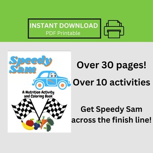 Speedy Sam Nutrition Activity for Kids, Nutrition Adventure Book, Coloring, Healthy Eating, Five Food Groups, Homeschool, Printables