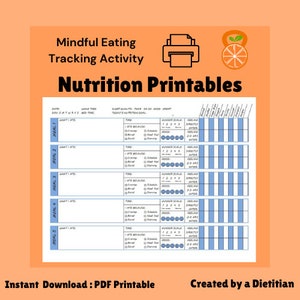 Mindful Eating Journal Printable PDF, Meal Tracker, Health and Wellness ...