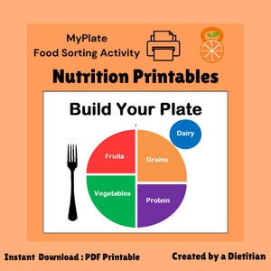 Tri par groupes d'aliments, Tri des aliments MyPlate, Activité nutritionnelle pour les enfants, Alimentation saine, Cinq groupes d'aliments, École à la maison, Produits à imprimer