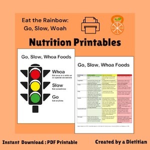 Lebensmittelgruppensortierung, „Go Slow Whoa“-Lebensmittelsortierung, Ernährungsaktivität für Kinder, gesunde Ernährung, fünf Lebensmittelgruppen, Homeschool, Ausdrucke