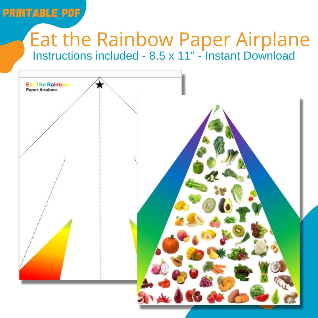Eat the Rainbow Paper Airplane Printable Paper Airplane - Etsy