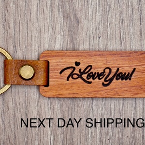 Personalized Wood Keychain: Engraved Walnut, Cherry, Rosewood