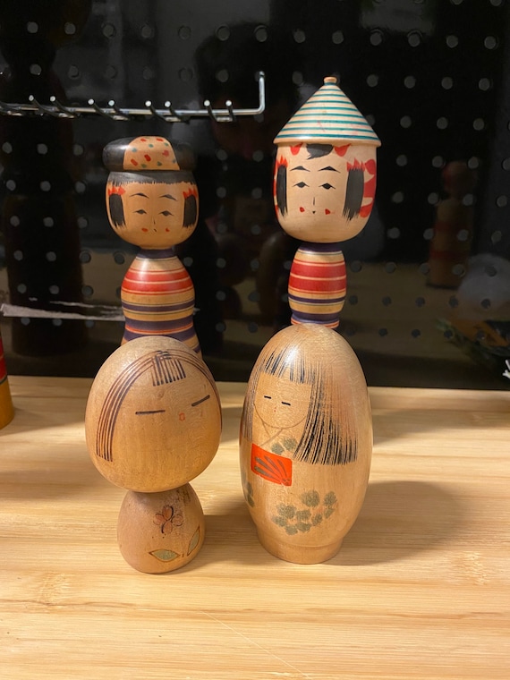 Japanese Kokeshi Dolls Family Handpainted Craft Excellent Condition Unique Etsy