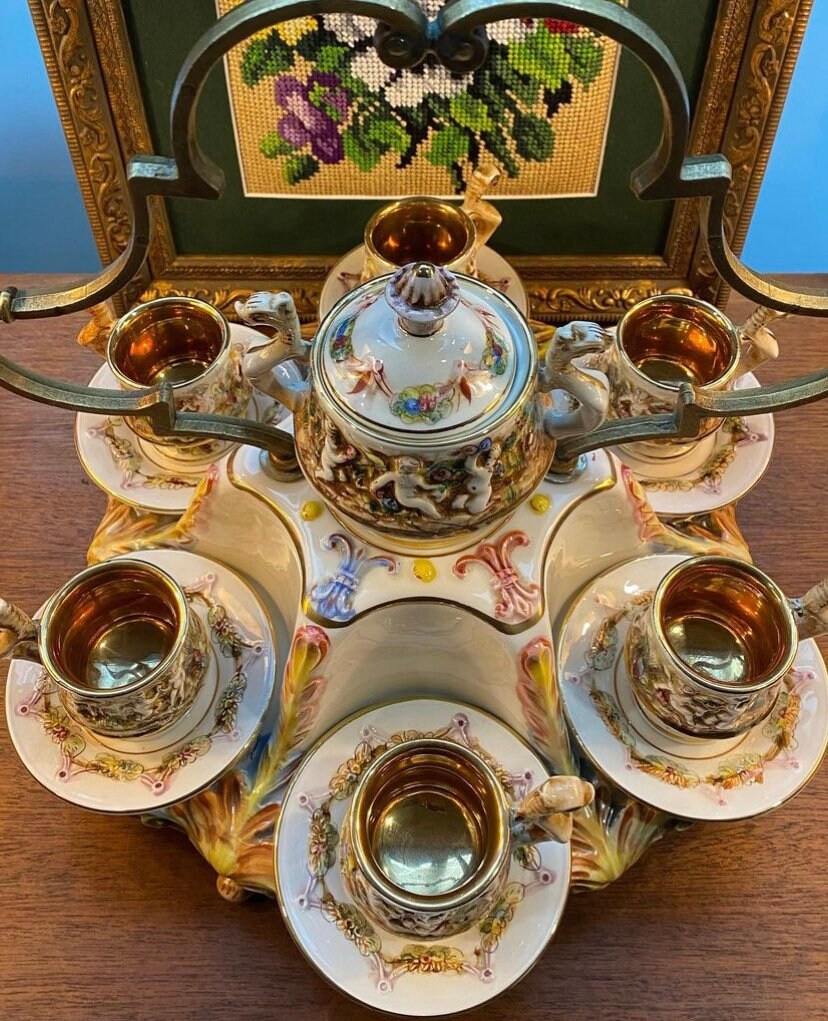 Capodimonte Italy Coffee Set, Serving Tray, Cup and Saucer, First