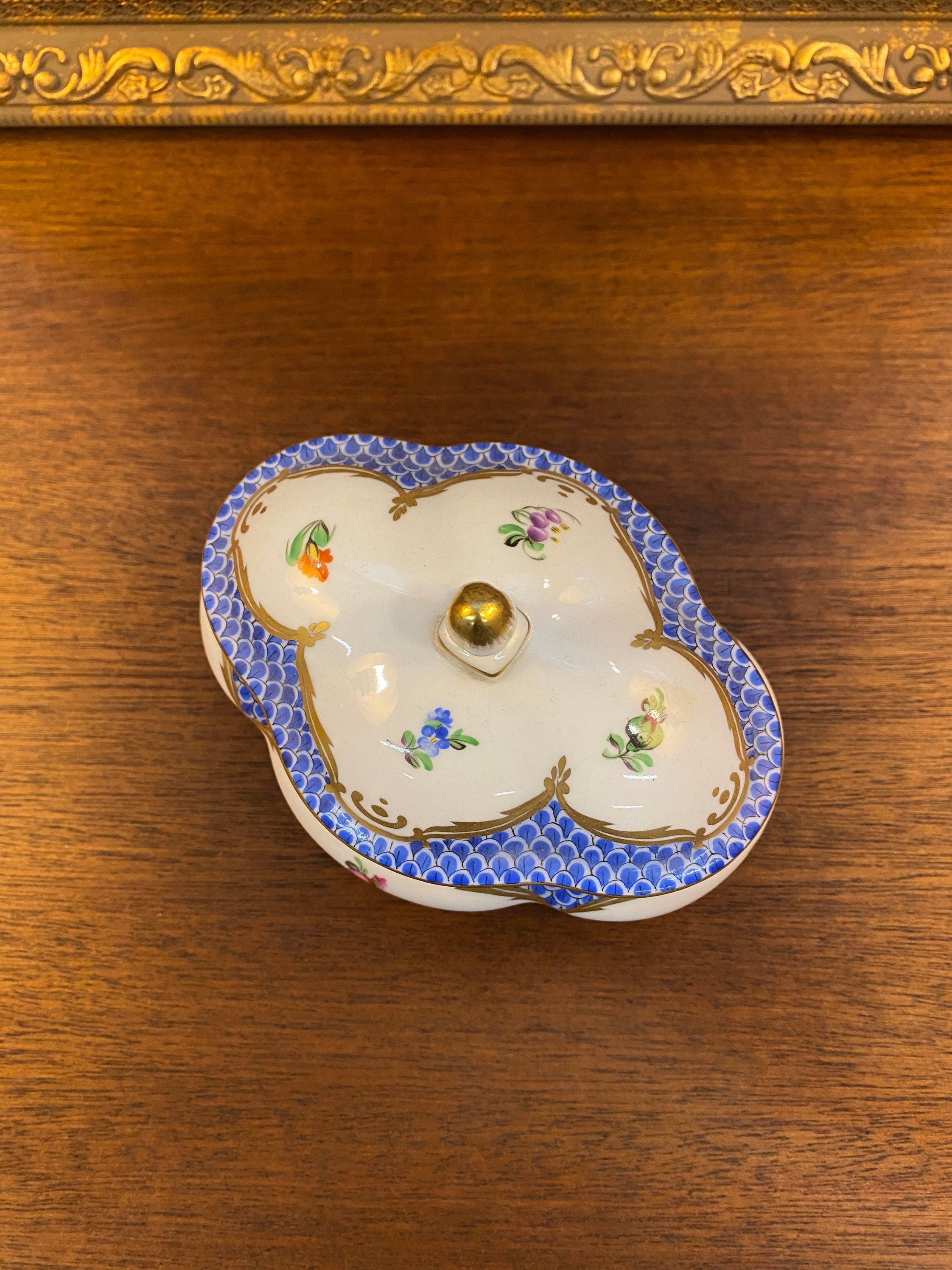 Herend Porcelain Bonbonier With Lid Blue Border Etsy Australia