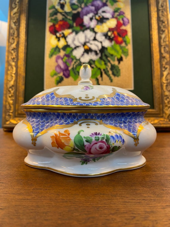 Herend Porcelain Bonbonier With Lid Blue Border Etsy Australia