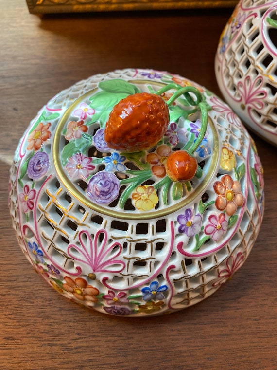 Herend Hungary, Openwork, Flowers, Porcelain Bowl… - image 7