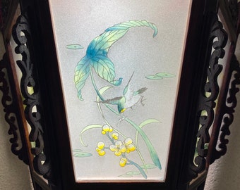 Asian wall sconce, Wall decor, wood and glass wall sconce, handmade and handpainted