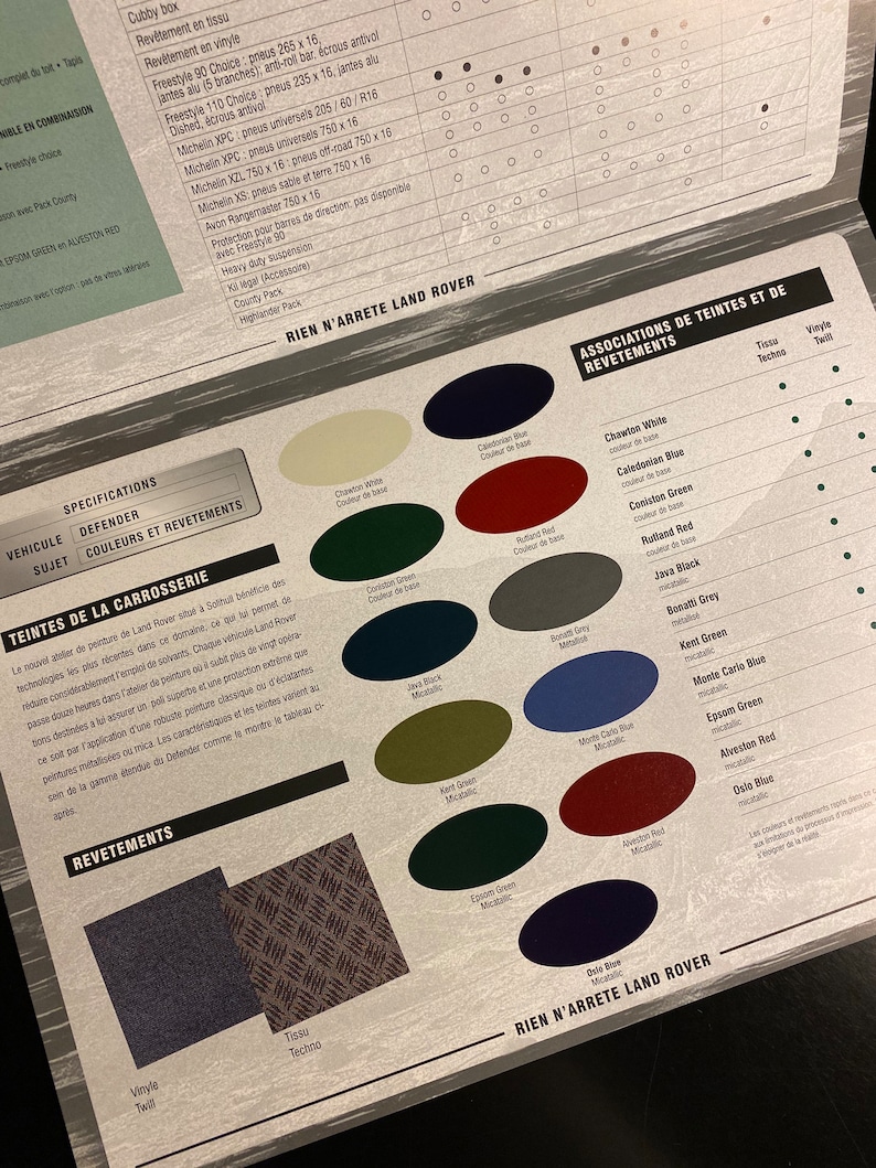 Land Rover 1955 Color Chart Vintage Land Rover Defender Car Brochure, Classic Car Folder - Etsy
