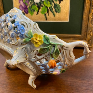 Dresden Carl Theme Flowers porcelain, reticulated Centerpiece, Hand painted with applied flowers