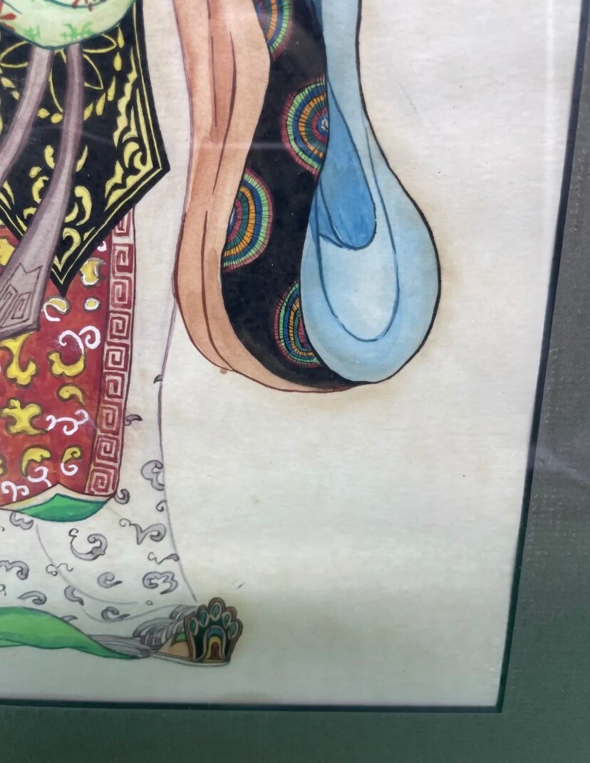 ヴィンテージ日本画、金色の金属フレーム、日本美術、ミニマリストの