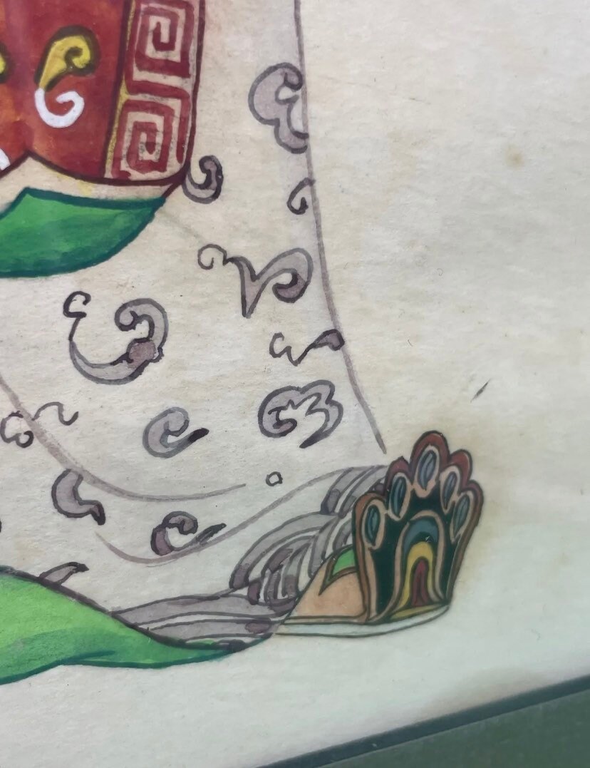 ヴィンテージ日本画、金色の金属フレーム、日本美術、ミニマリストの