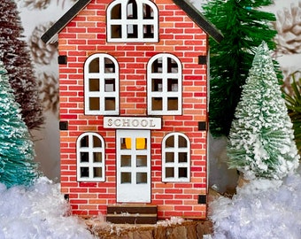 Brick Schoolhouse for Christmas Village