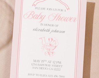Baby Shower Invitation | Editable Canva Template | Minimalist Baby Shower Invite | Modern Vintage | Instant Download Baby Girl einvitation