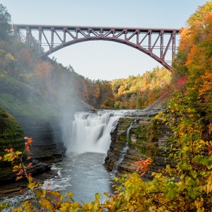 Waterfall Landscape Print, Letchworth State Park, Waterfall Photography, Autumn Waterfall, Landscape Fine Art Print, Nature Prints