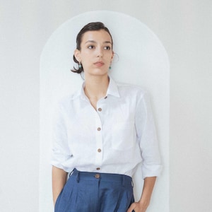 White Linen Shirt, Collar Shirt, Linen button-up shirt, Linen Shirt Long Sleeve, White linen top, Summer Blouse