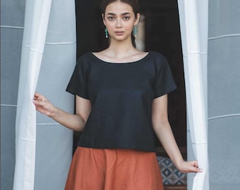 Linen Ebony Classic Cropped Top, Mothers Day Gifts