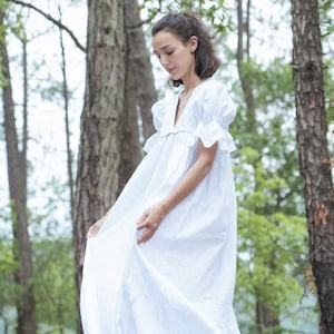 Linen White Empire Waist Maxi Dress - White Linen Dress - Loose Linen Dress - Mothers Day Gifts