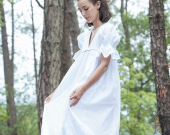 Linen White Empire Waist Maxi Dress - White Linen Dress - Loose Linen Dress - Mothers Day Gifts