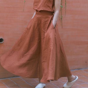 Long Linen Skirt- A-line Circle Skirt- Skirt with pockets- Maxi Linen Skirt- Boho Linen Maxi Skirt- Women&#39;s Clothing