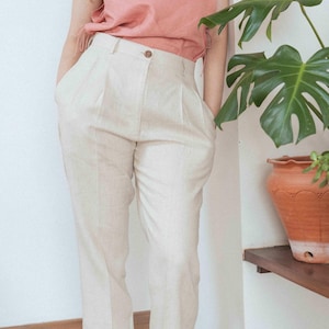 Tapered Linen Pants: High Waisted Tailored Trousers with Pockets