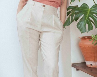 Tapered Linen Pants: High Waisted Tailored Trousers with Pockets