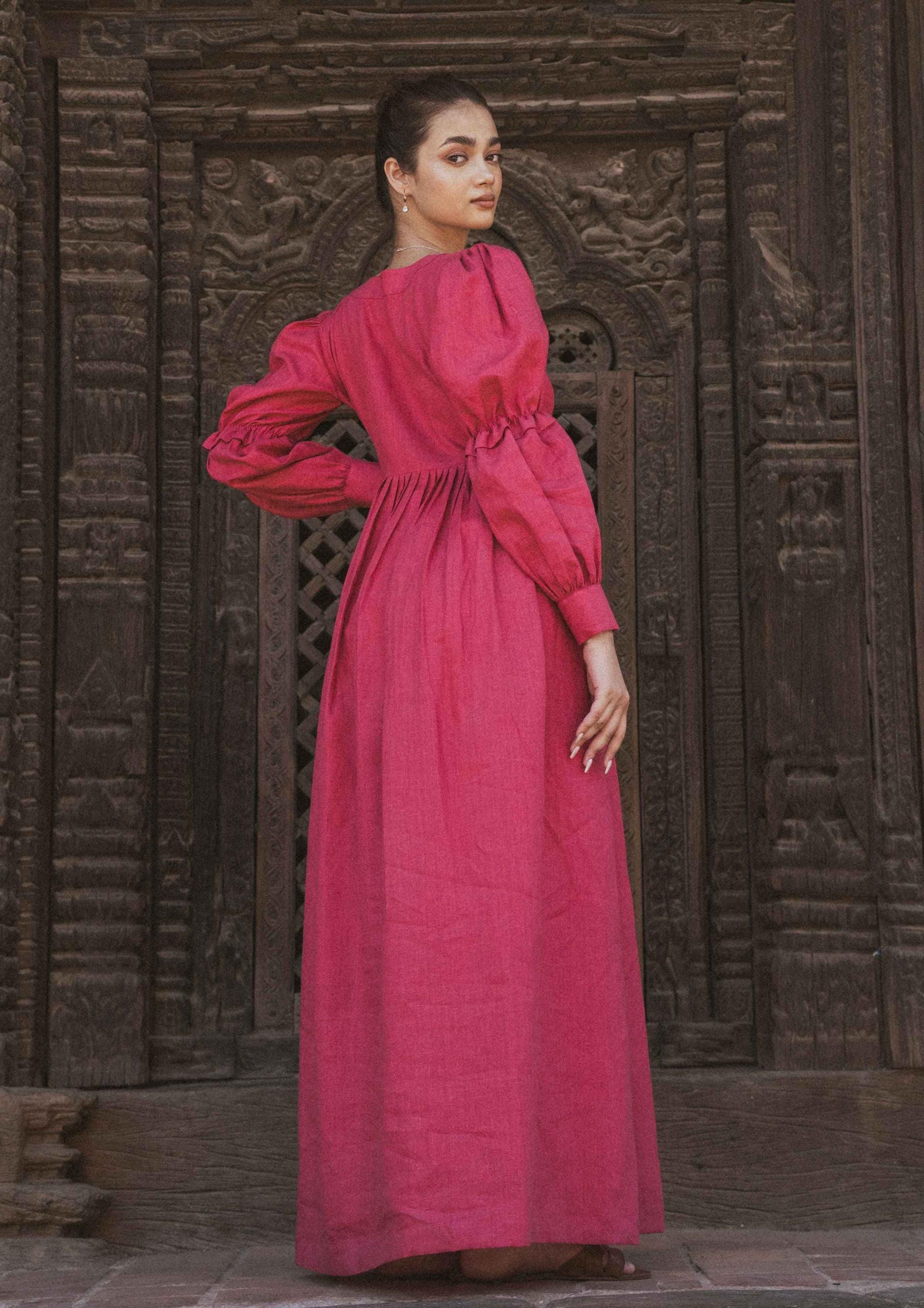 Magenta Pink Linen Maxi Dress Empire Waist Puff Sleeve Gown - Etsy Magenta Pink Linen Maxi Dress Empire Waist Puff Sleeve Gown - Etsy