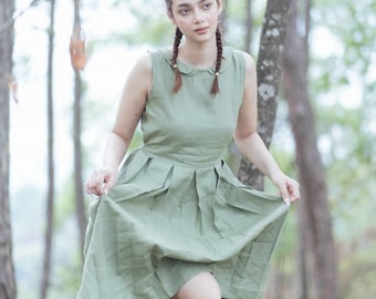 Robe midi en lin Vert olive