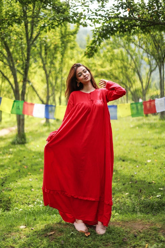 Womens Dresses Loose Fitting Red Dress Red Linen Maxi Dress