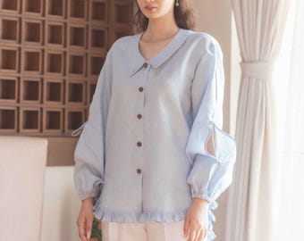 Linen Vintage Peter Pan Blouse Shirt
