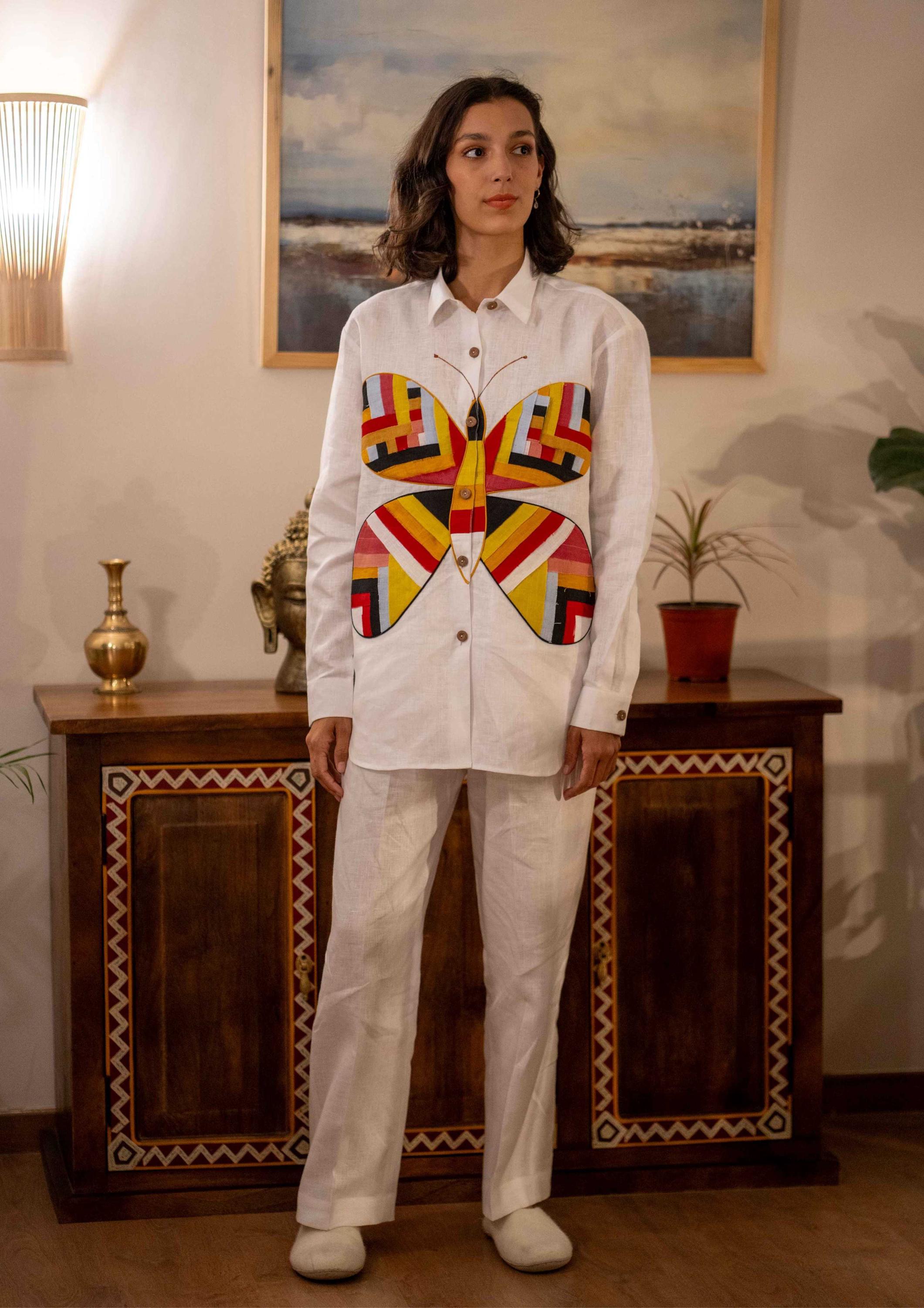 white cotton shirtdress butterfly print main image 0