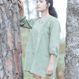 Linen Vintage Green Tunic Dress